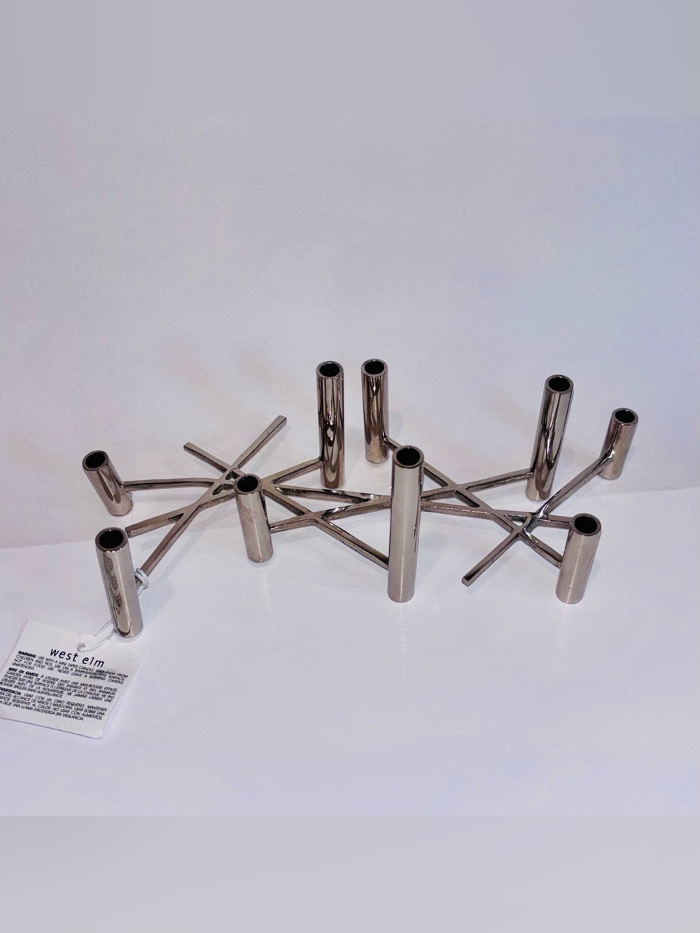 West Elm Modern Sculptural Menorah Silver Metal 9-Candle Hanukkah Candle Holder